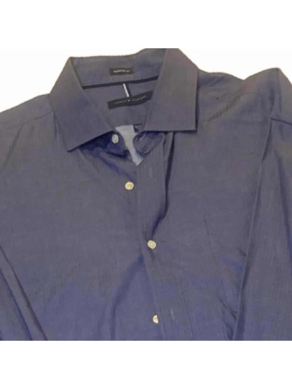 Tommy Hilfiger Men's Size XL Blue Button Up Long Sleeve Shirt W Cuff Logo